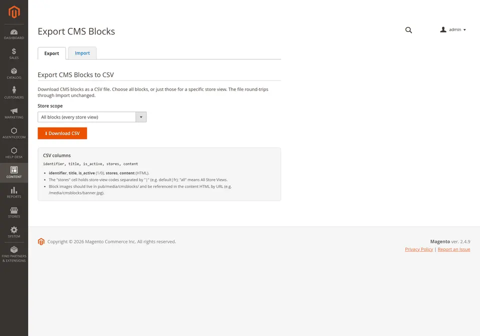 Export CMS Blocks to CSV