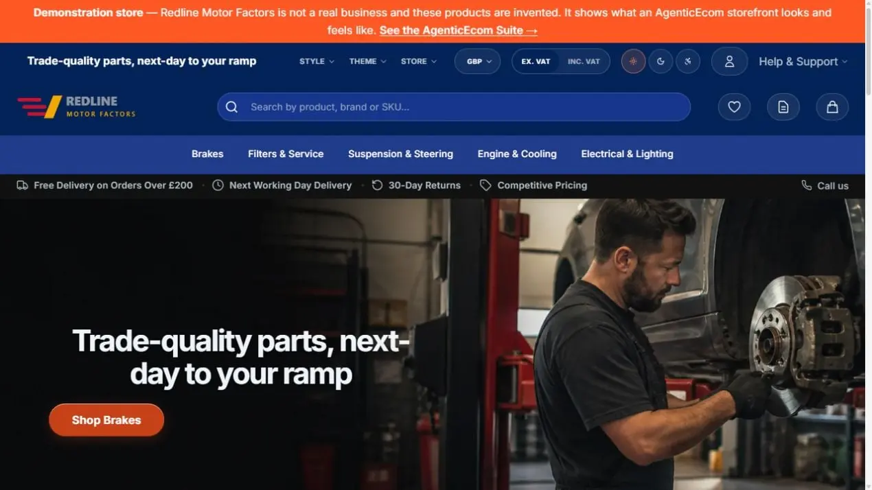 Redline Motor Factors demo storefront home page