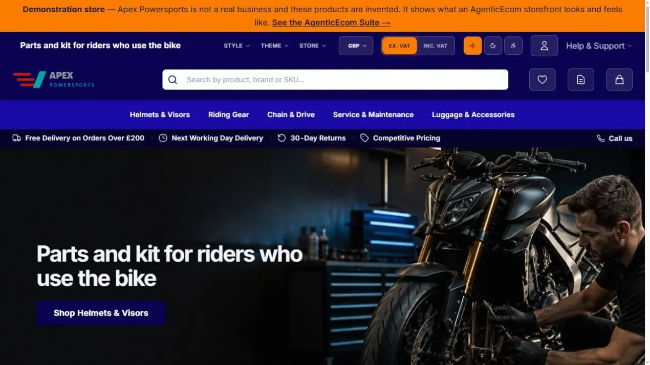 Apex Powersports demo storefront home page
