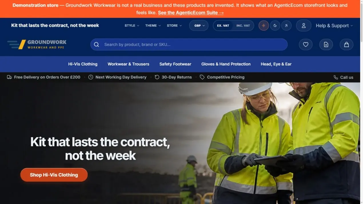 Groundwork Workwear demo storefront home page